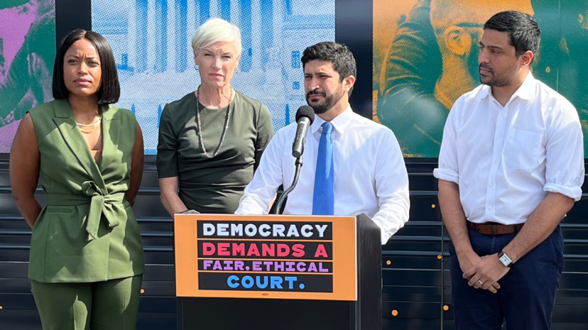 Congressman Casar at a press conference on judicial reform