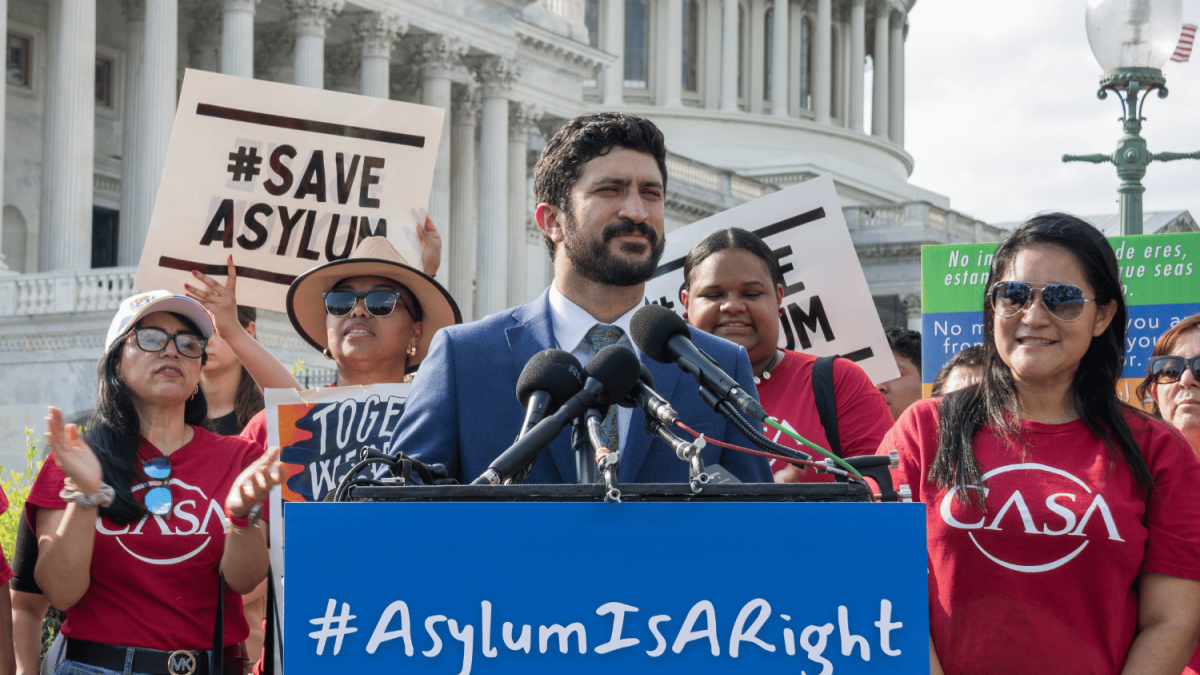 Congressman Greg Casar speaks at the Asylum is a Right press conference