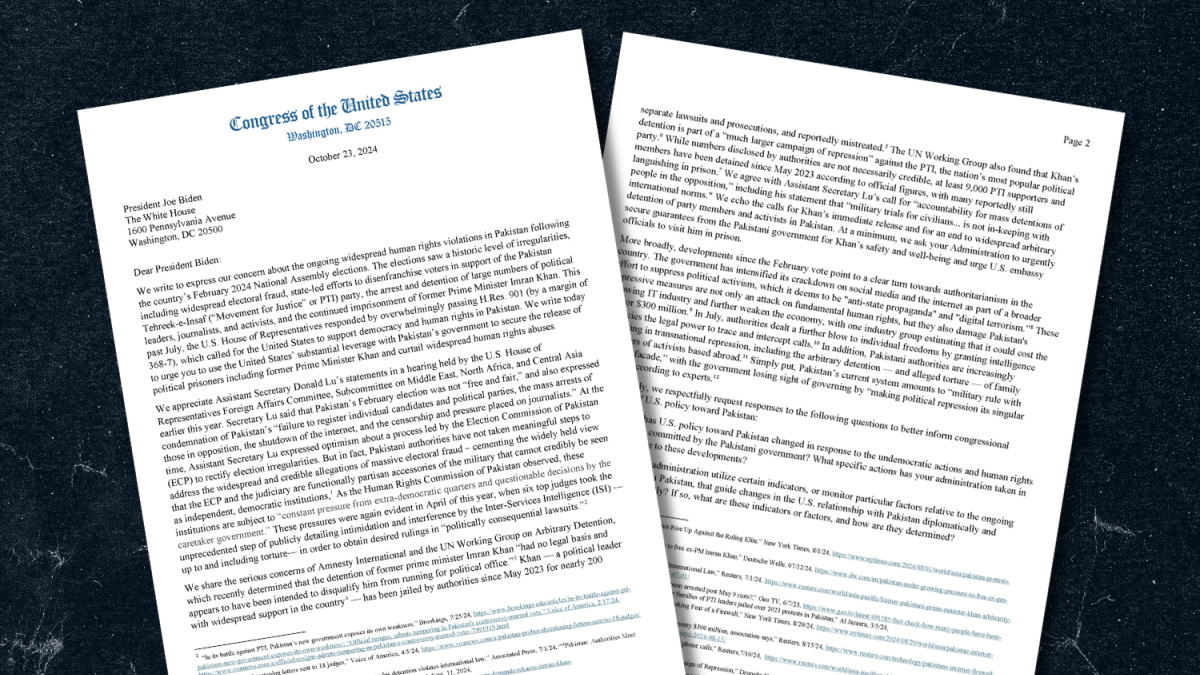 Photos of Pakistan letter sent to US President Joe Biden Calling for the Release of Political Prisoners in Pakistan, Including Former Prime Minister Imran Khan 