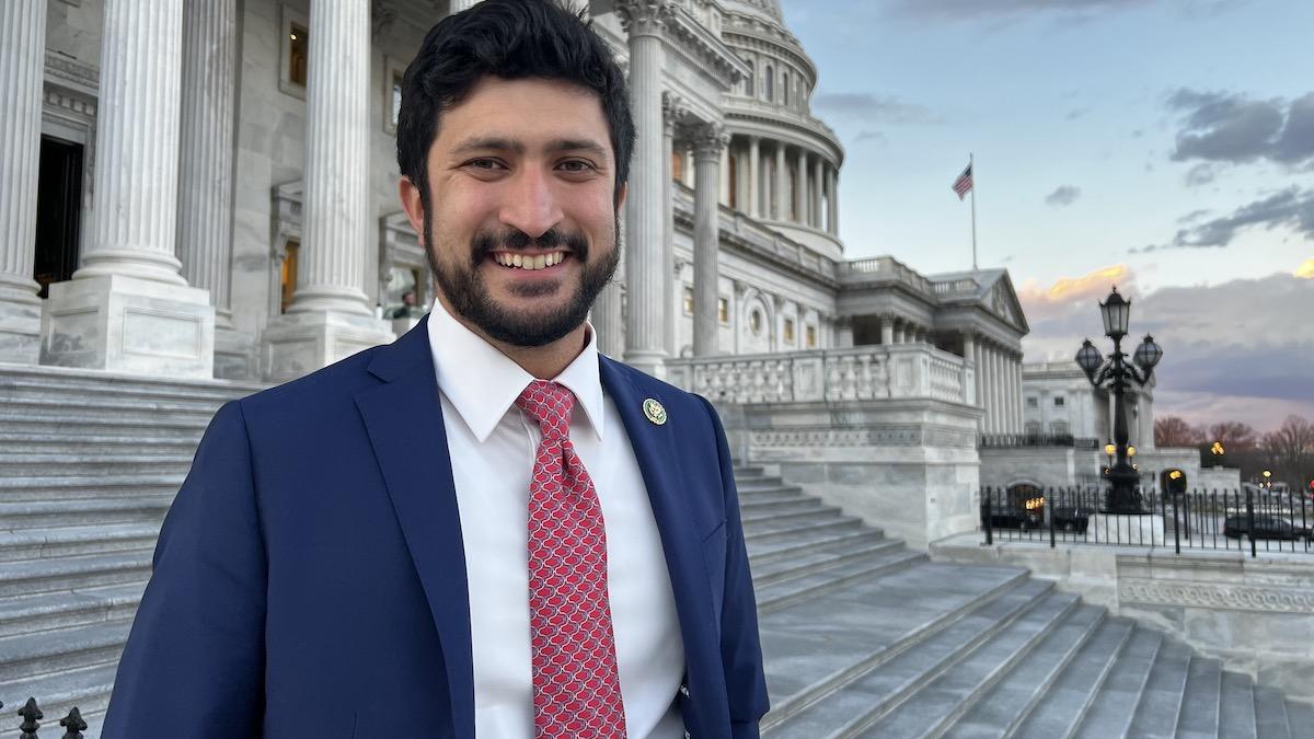 Greg Casar stands in front of the U.S. Capitol