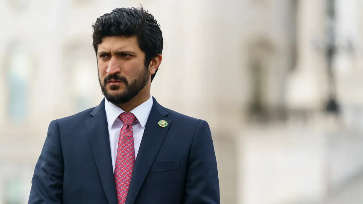 Congressman Greg Casar standing in front of a press conference