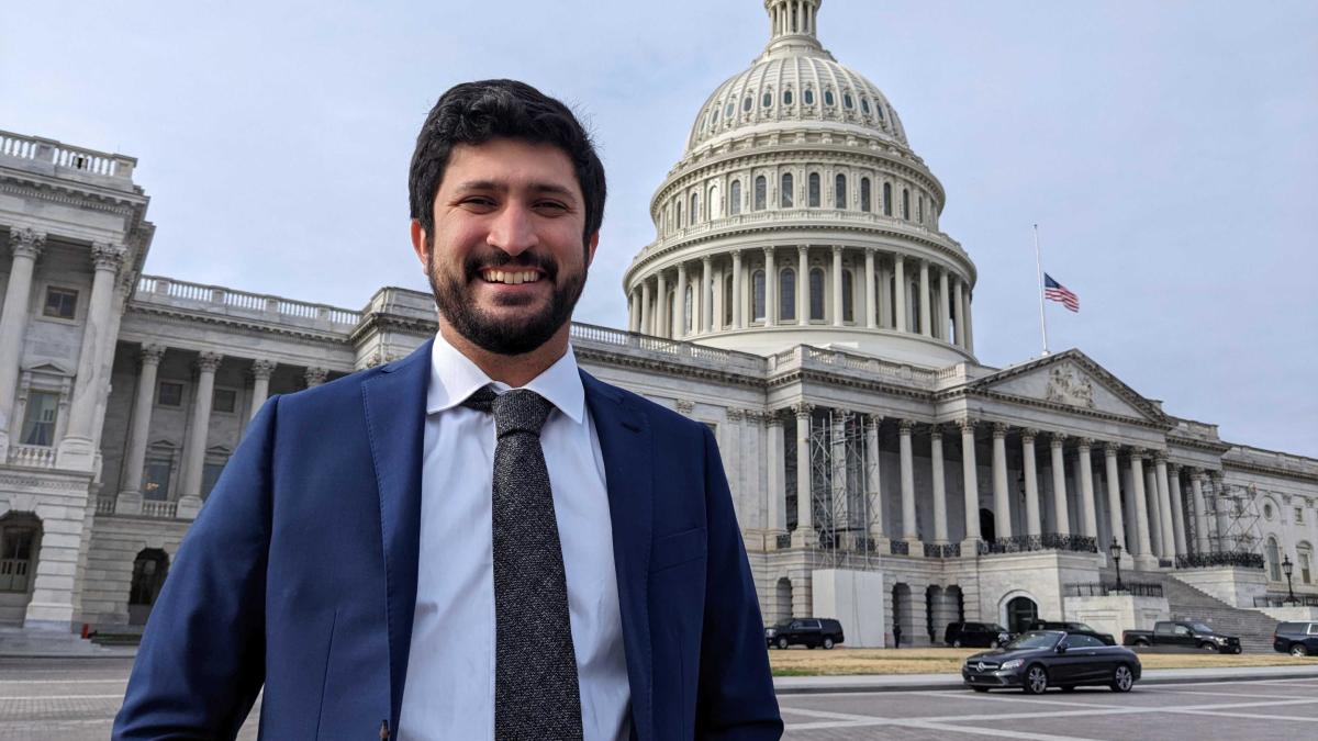 Congressman Greg Casar stands in front of the U.S. House