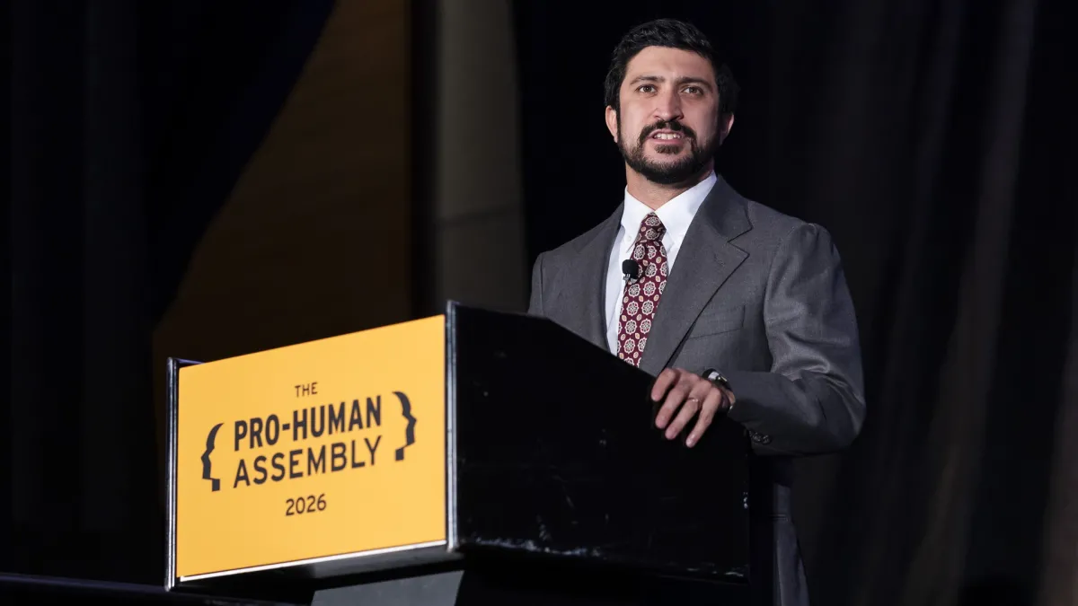 Rep. Greg Casar (D-Texas) speaks during the Pro-Human Assembly event in Washington on Sept. 15, 2026. | Finn Gomez/Getty Images