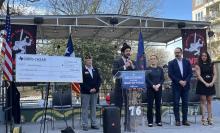 Photo of Monica Morris (Commander, VFW Post 76); Congressman Greg Casar; San Antonio Mayor Gina Ortiz Jones; State Senator José Menéndez; and State Representative Josey Garcia at the VFW event in San Antonio